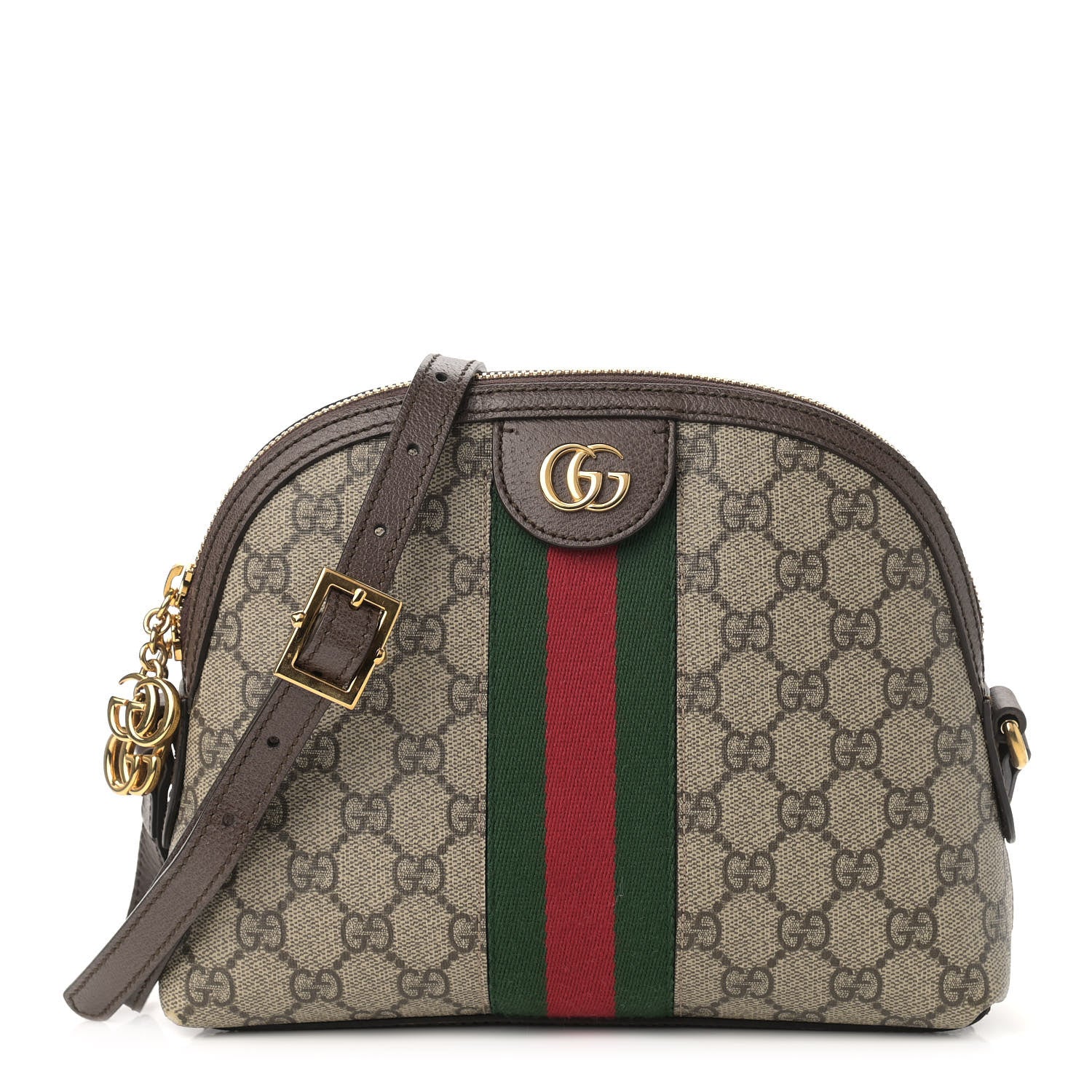 Gucci GG Supreme Monogram Textured Dollar Calfskin Web Small Ophidia Dome Shoulder Bag Beige Ebony New Acero 1 of 12
