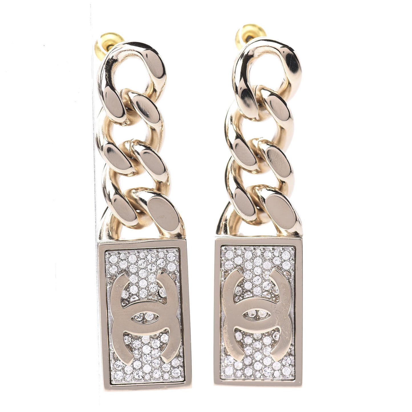 Crystal Dog Tag Charm Earrings Gold
