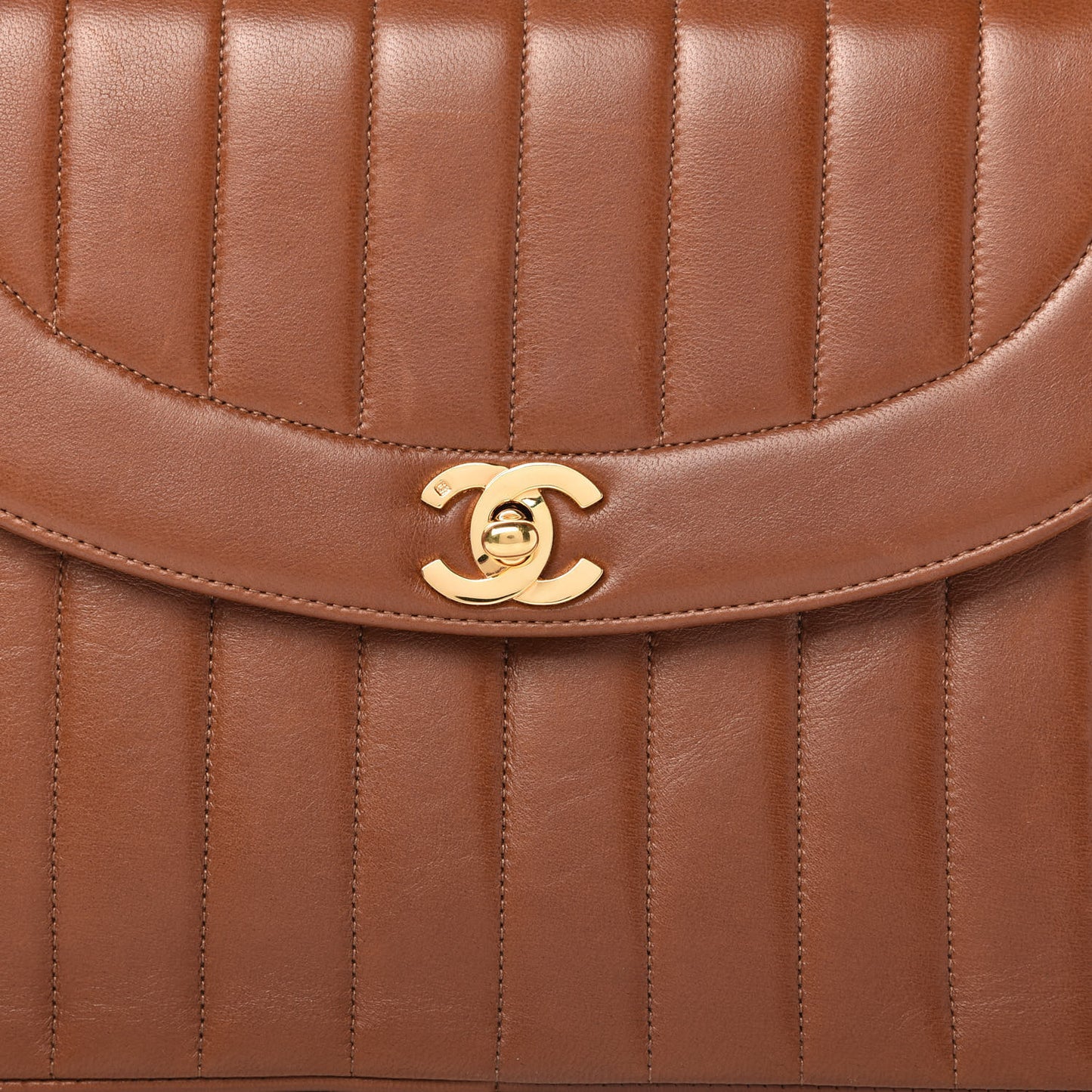 Lambskin Vertical Quilted Flap Shoulder Bag Brown