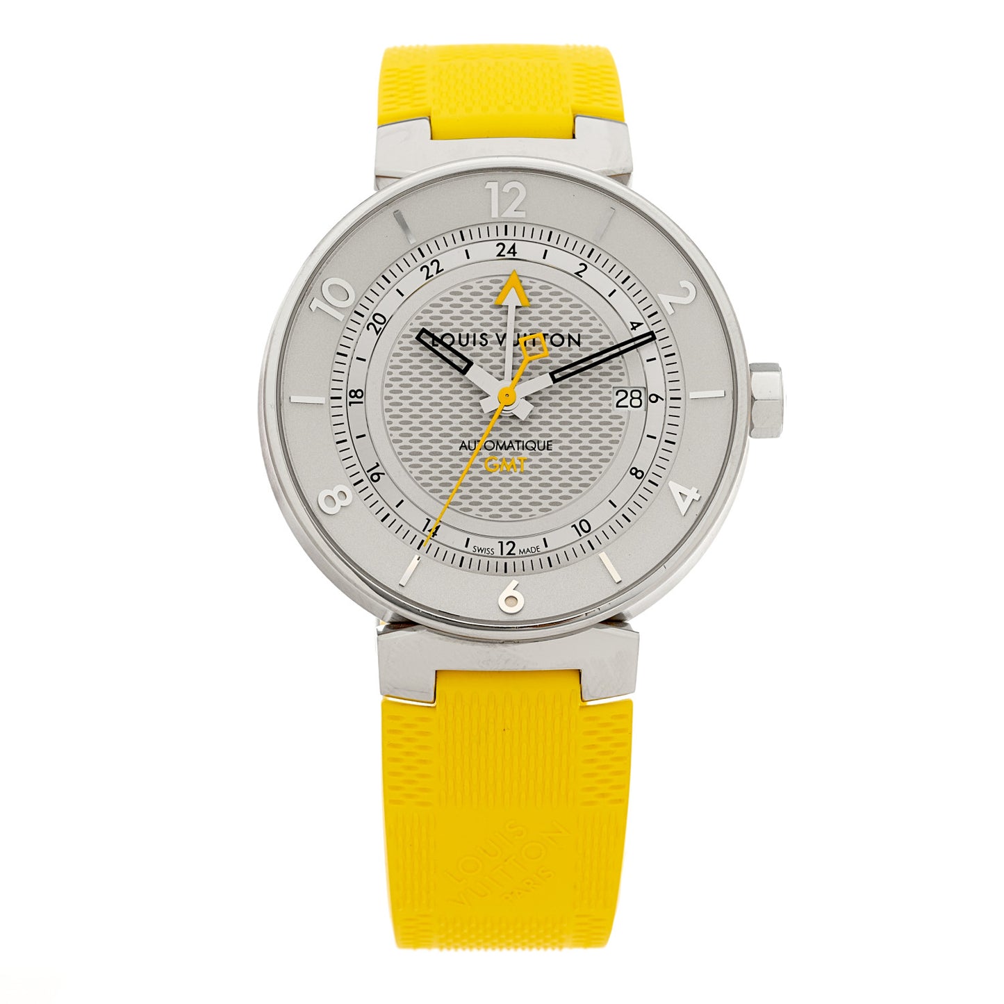Stainless Steel Rubber 41mm Tambour GMT Automatic Watch Yellow