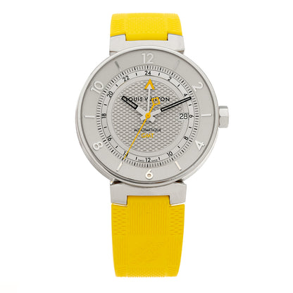 Louis Vuitton Stainless Steel Rubber 41mm Tambour GMT Automatic Watch Yellow 1 of 4