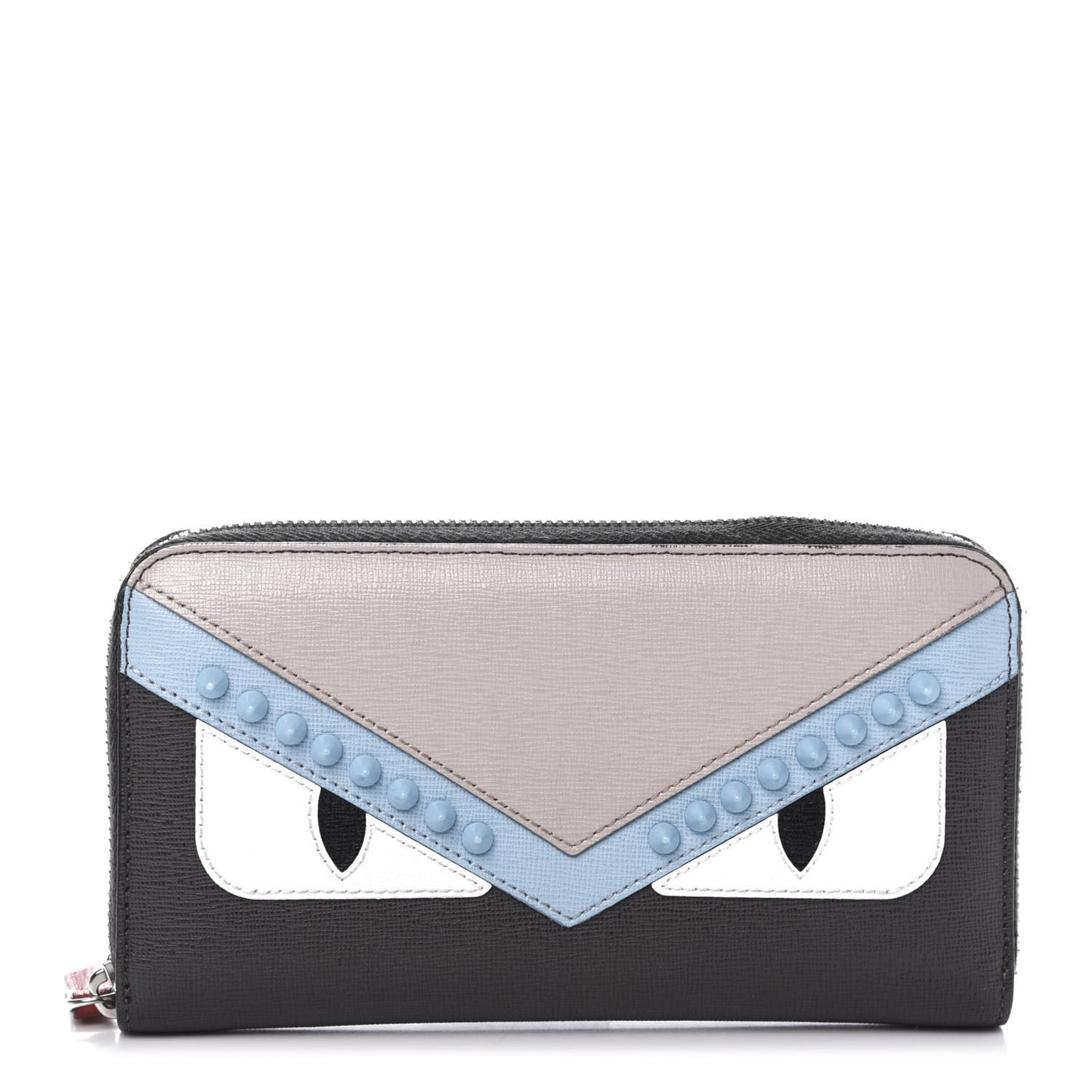 Vitello Elite Monster Eyes Studded Zip Around Wallet Carbone White Multicolor