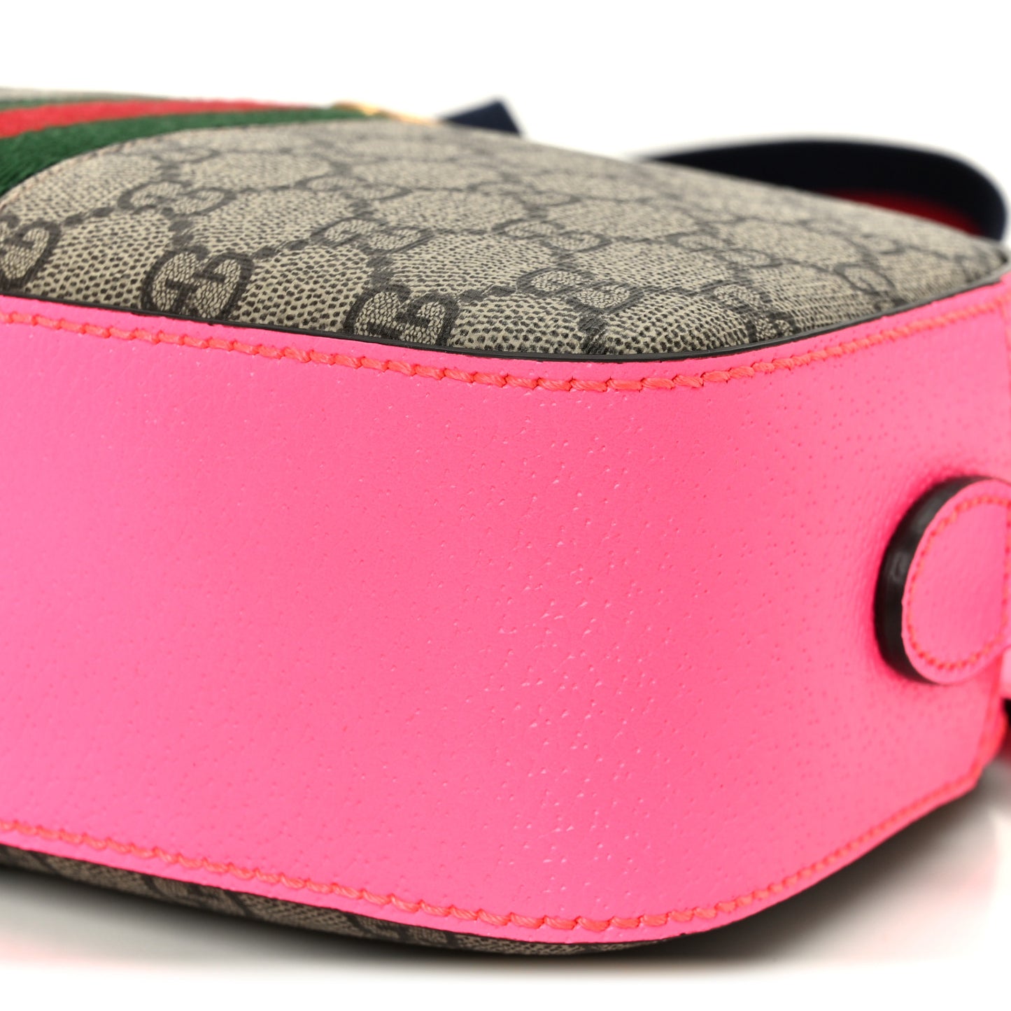 GG Supreme Monogram Textured Dollar Calfskin Web Ophidia Small Crossbody Bag Beige Ebony Fuchsia