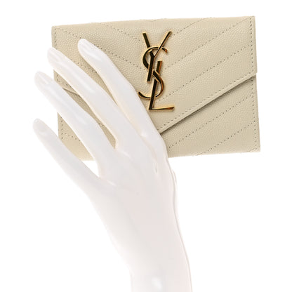 Saint Laurent Grain De Poudre Matelasse Chevron Small Monogram Envelope Wallet Crema Soft 2 of 7