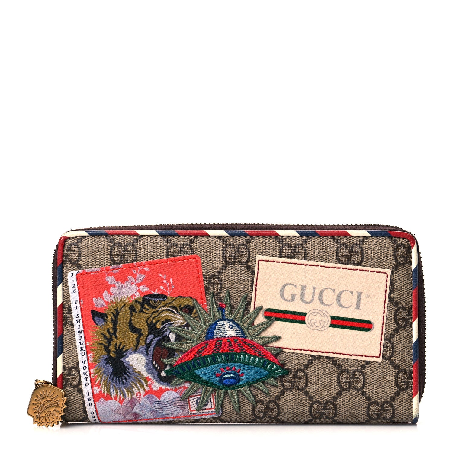 Gucci GG Supreme Monogram Courrier Embroidered UFO Zip Around Wallet 1 of 10