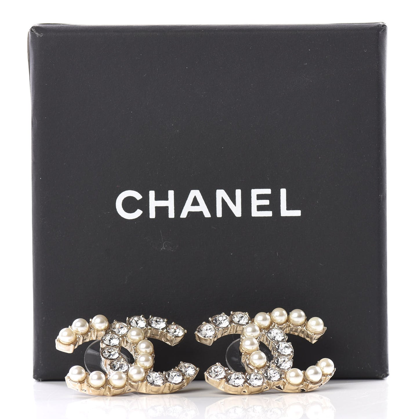 Crystal Pearl CC Dazzling Domino Earrings Gold