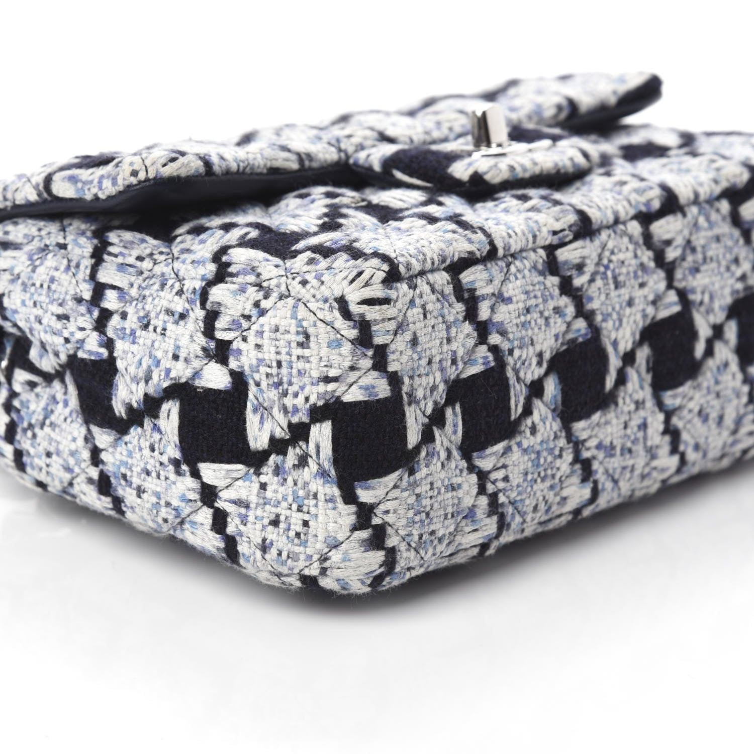 Chanel Tweed Quilted Mini Rectangular Flap Black White Light Blue 8 of 9