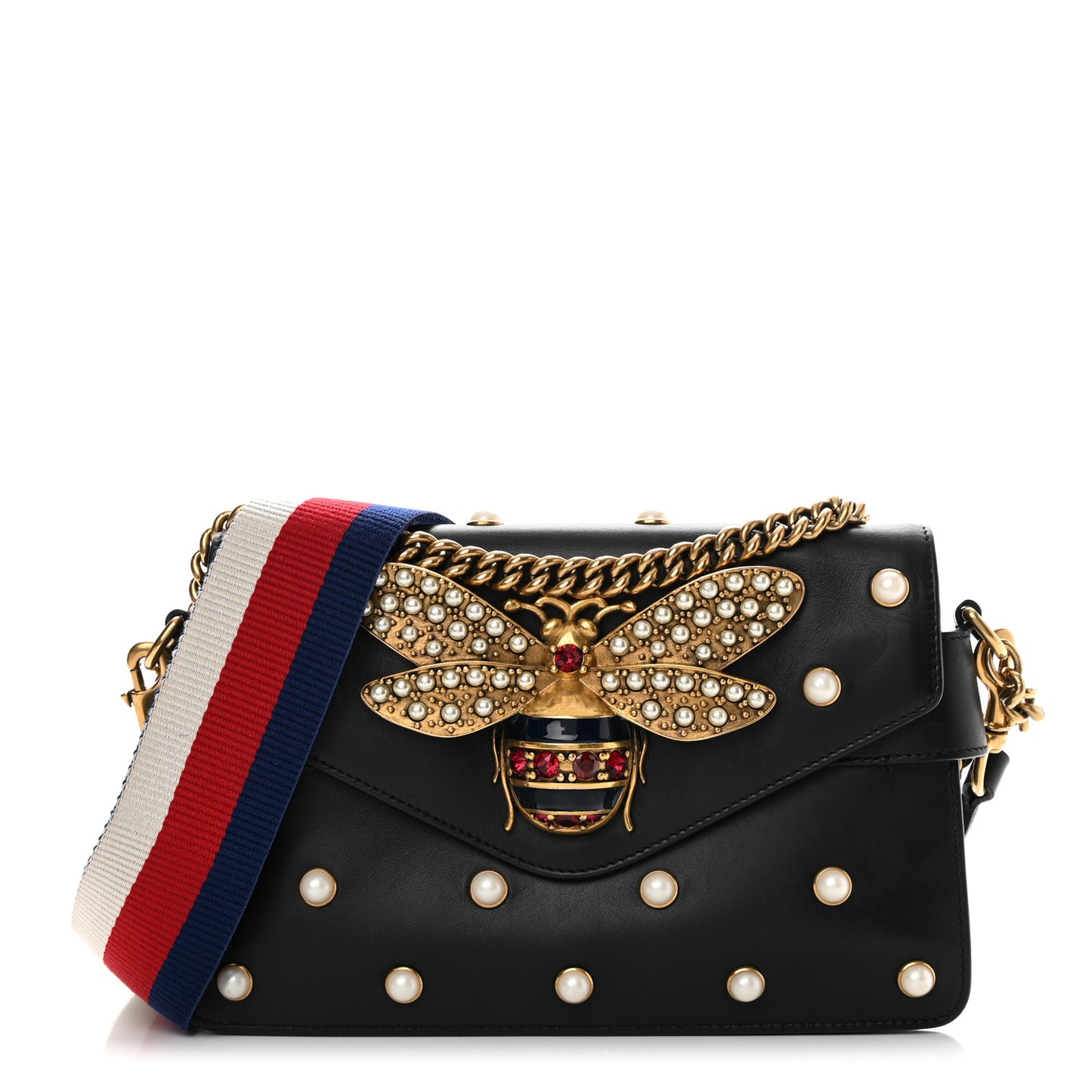 Nappa Pearl Studded Mini Queen Margaret Broadway Shoulder Bag Black