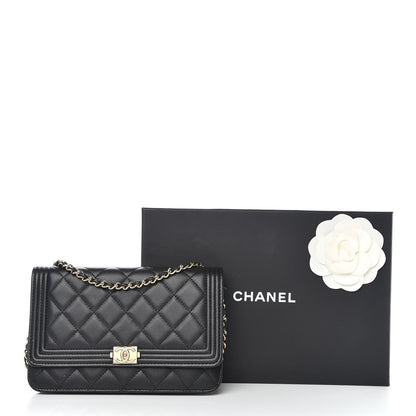 Chanel Lambskin Quilted Boy Wallet On Chain WOC Black 14 of 14
