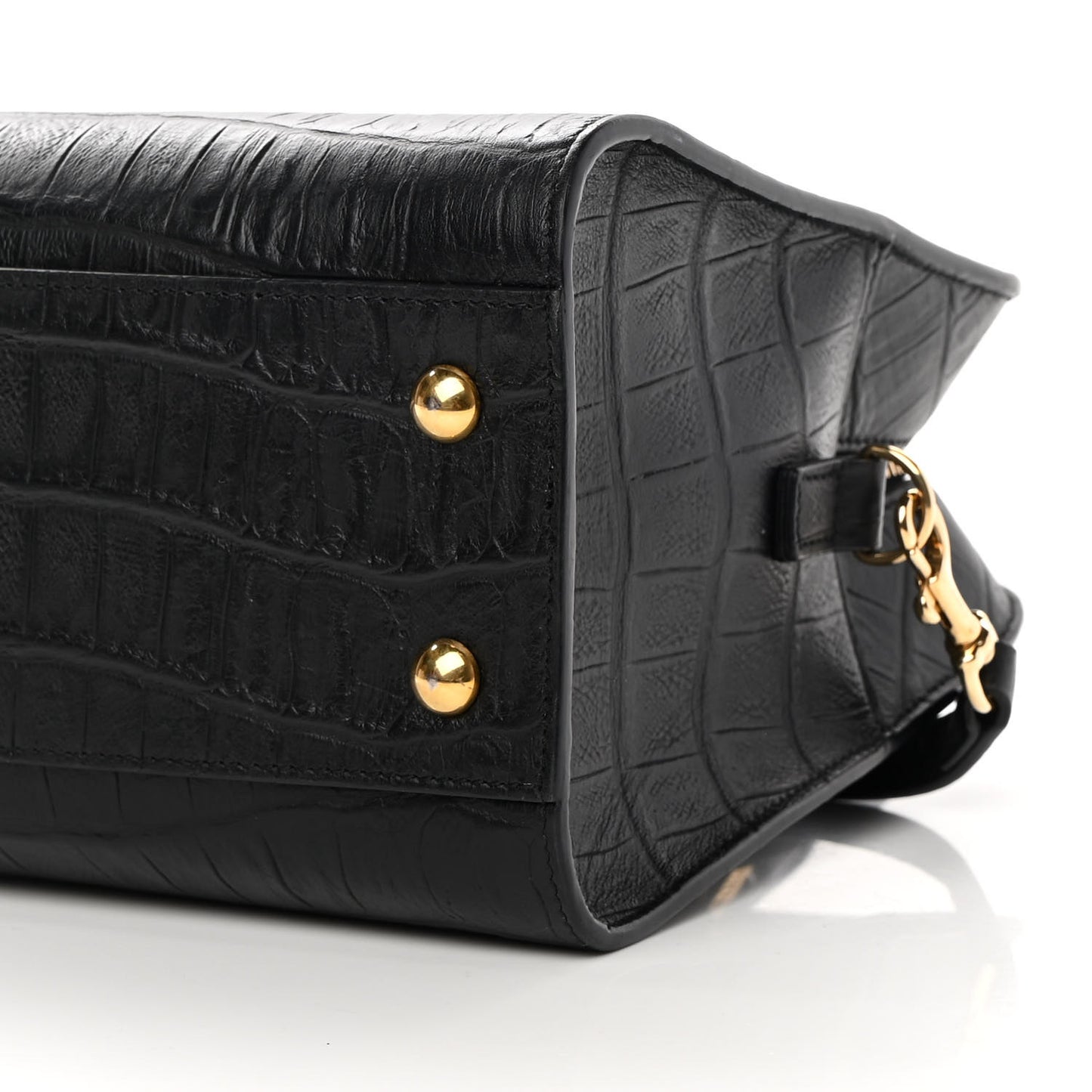 Calfskin Crocodile Embossed Monogram Baby Cabas Black