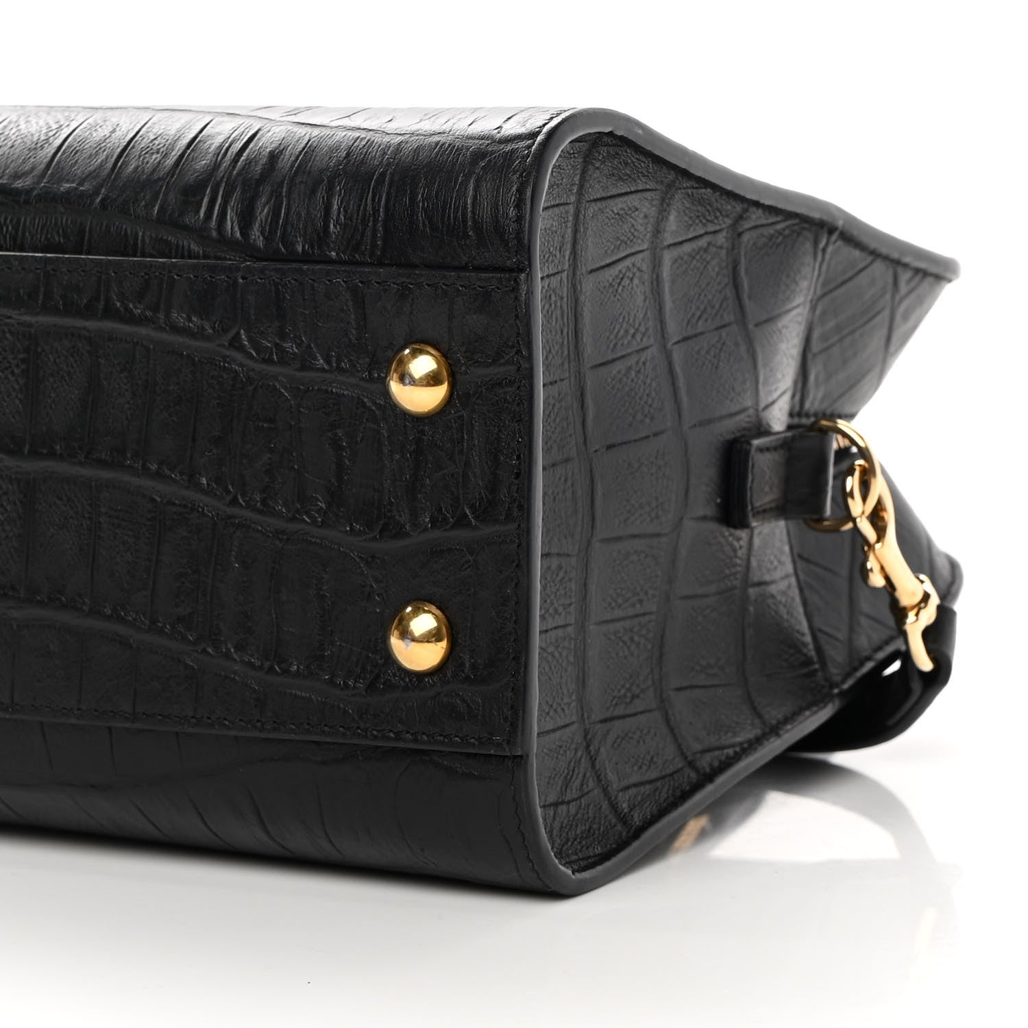 Saint Laurent Calfskin Crocodile Embossed Monogram Baby Cabas Black 9 of 11
