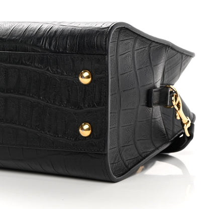 Saint Laurent Calfskin Crocodile Embossed Monogram Baby Cabas Black 9 of 11