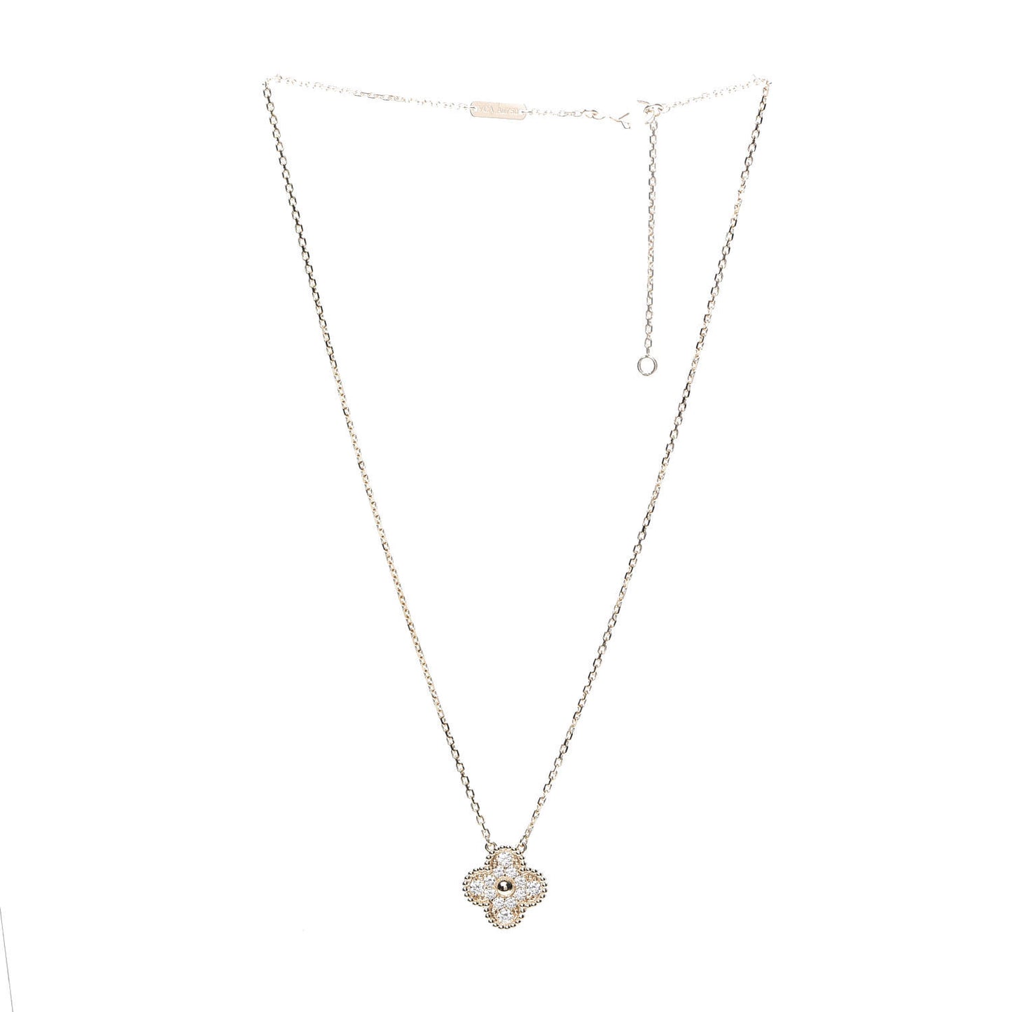 18K Yellow Gold Diamond Vintage Alhambra Pendant Necklace