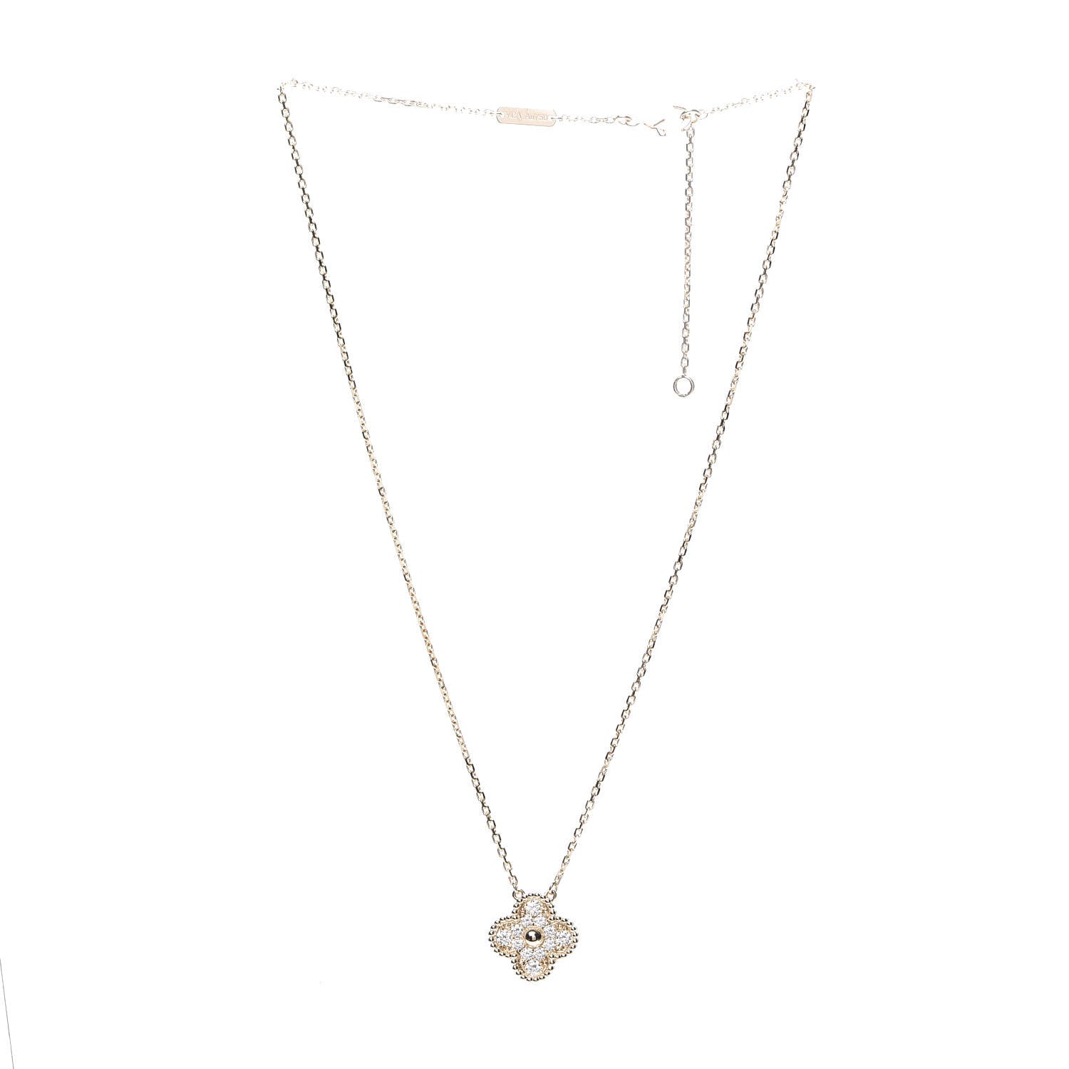 Van Cleef & Arpels 18K Yellow Gold Diamond Vintage Alhambra Pendant Necklace 3 of 7