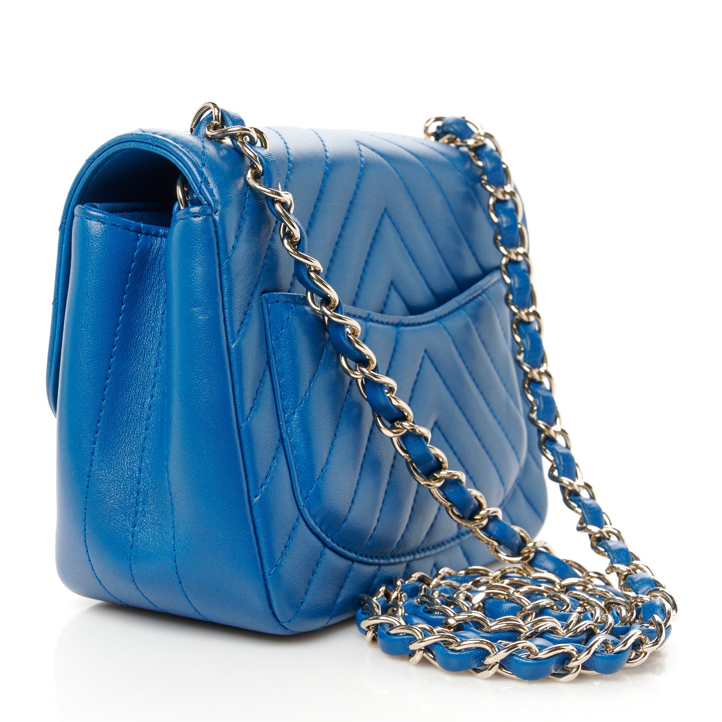 Lambskin Chevron Quilted Mini Square Flap Blue