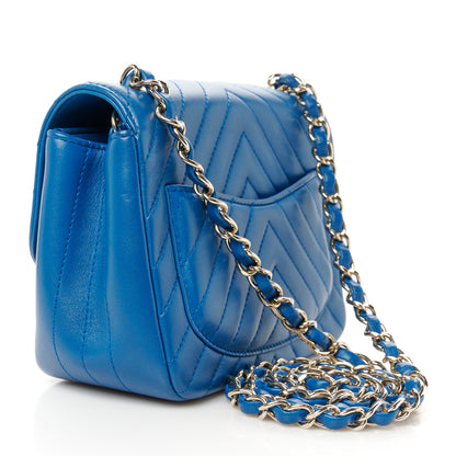 Chanel Lambskin Chevron Quilted Mini Square Flap Blue 3 of 10