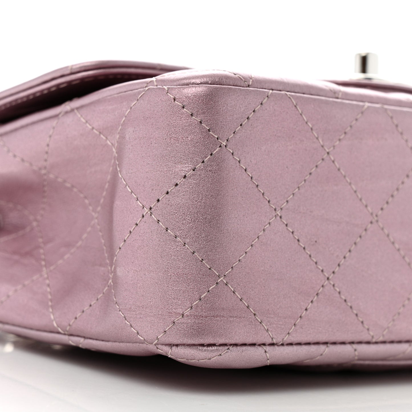 Metallic Calfskin Quilted Mini Rectangular Flap Pink