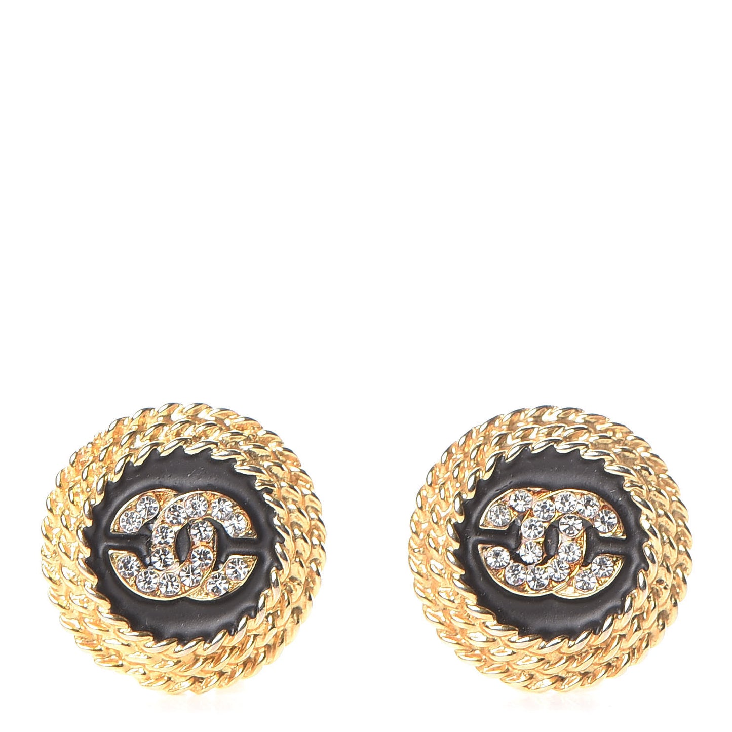 Crystal CC Clip On Earrings Black Gold