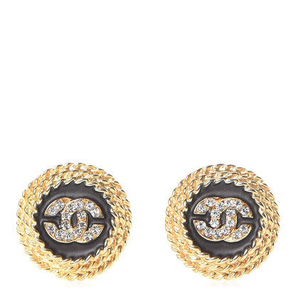 Chanel Crystal CC Clip On Earrings Black Gold 1 of 4