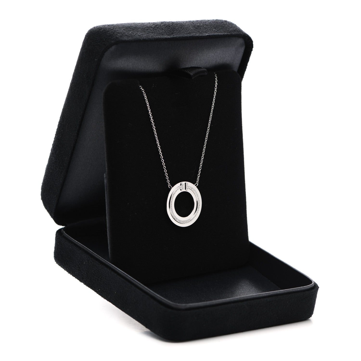 Tiffany 18K White Gold Diamond T Circle Pendant Necklace 5 of 5