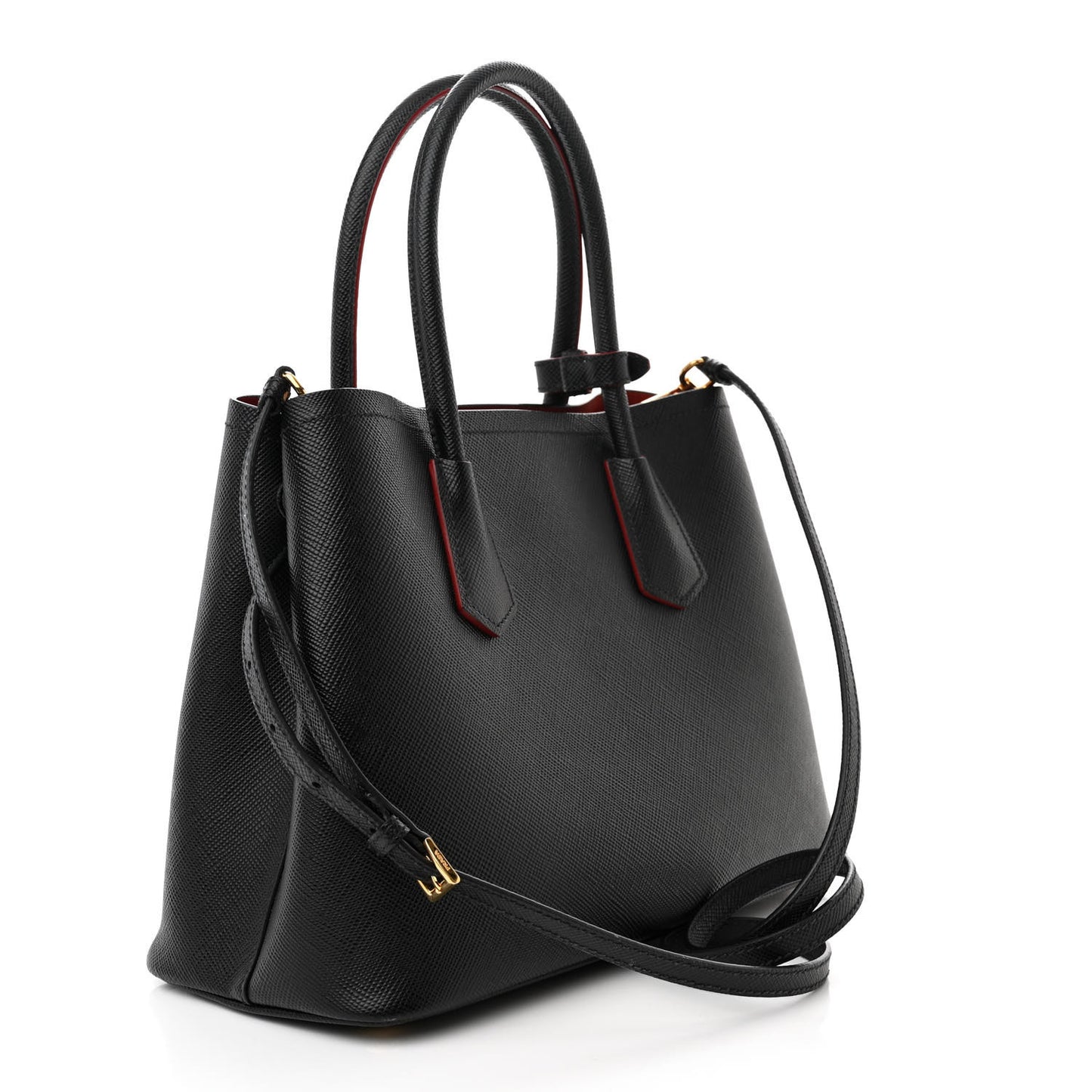 Saffiano Cuir Small Double Bag Black Fuoco