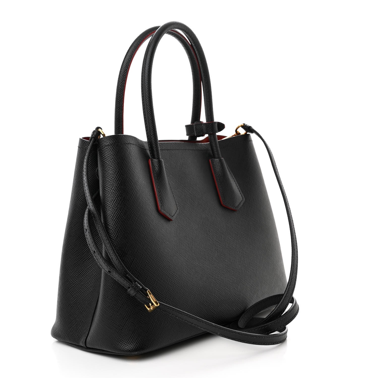 Prada Saffiano Cuir Small Double Bag Black Fuoco 2 of 9
