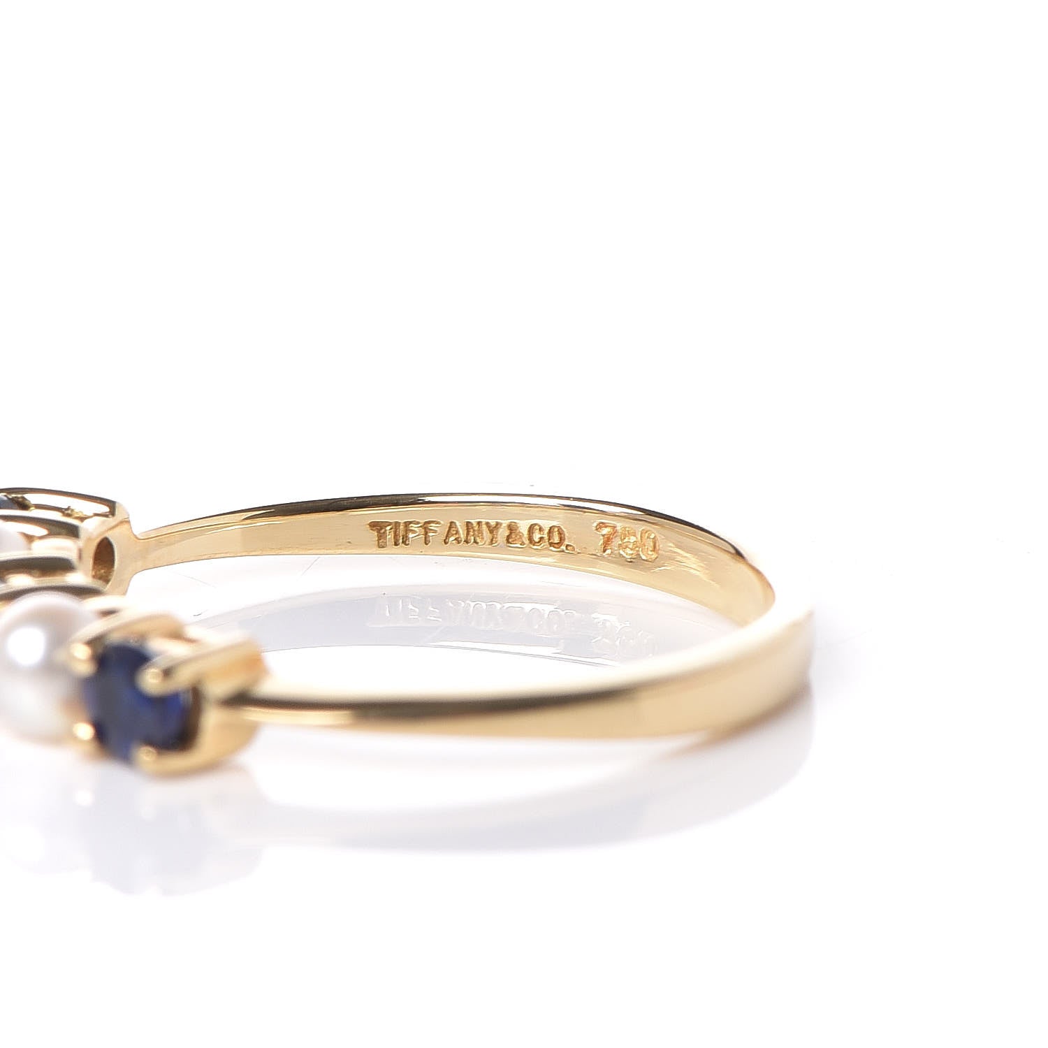 Tiffany 18K Yellow Gold Blue Sapphire Pearl Ring 48 4.5 5 of 5