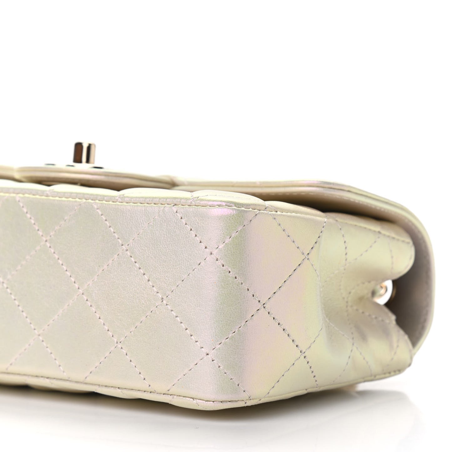 Iridescent Lambskin Quilted Mini Rectangular Flap Ivory