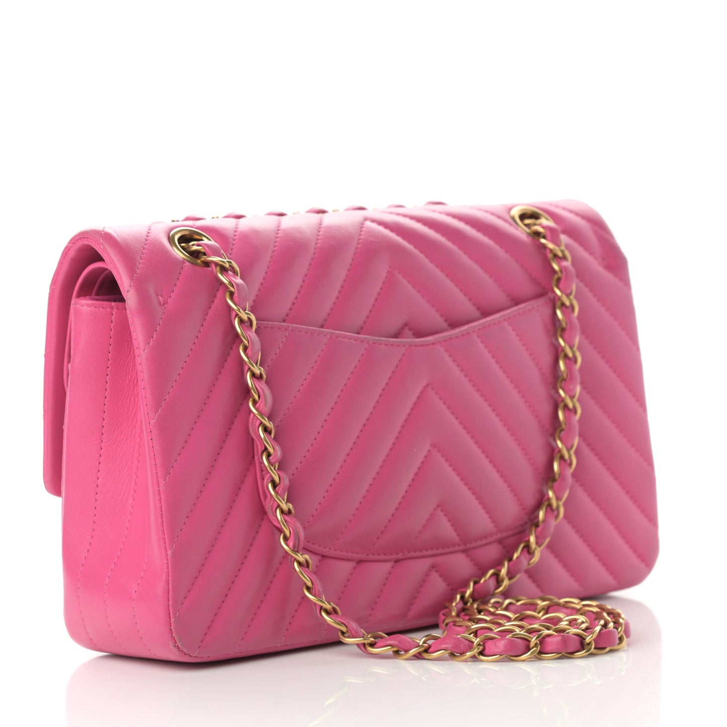 Lambskin Chevron Quilted Medium Double Flap Pink