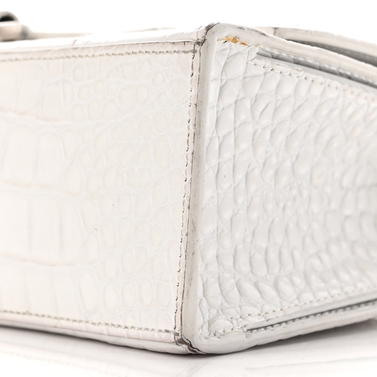 Shiny Calfskin Crocodile Embossed Small Hourglass Sling Shoulder Bag White