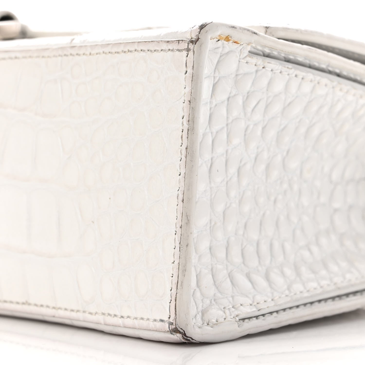 Balenciaga Shiny Calfskin Crocodile Embossed Small Hourglass Sling Shoulder Bag White 10 of 17