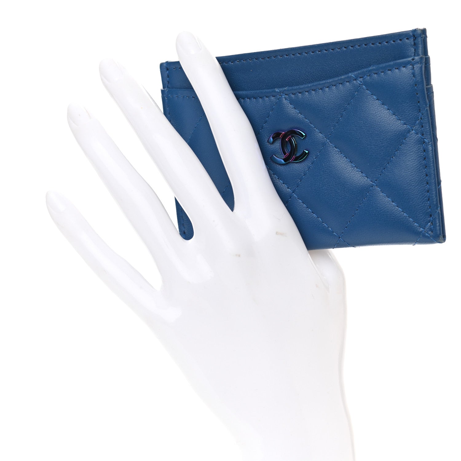 Chanel Lambskin Quilted Card Holder Blue Pink 2 of 8