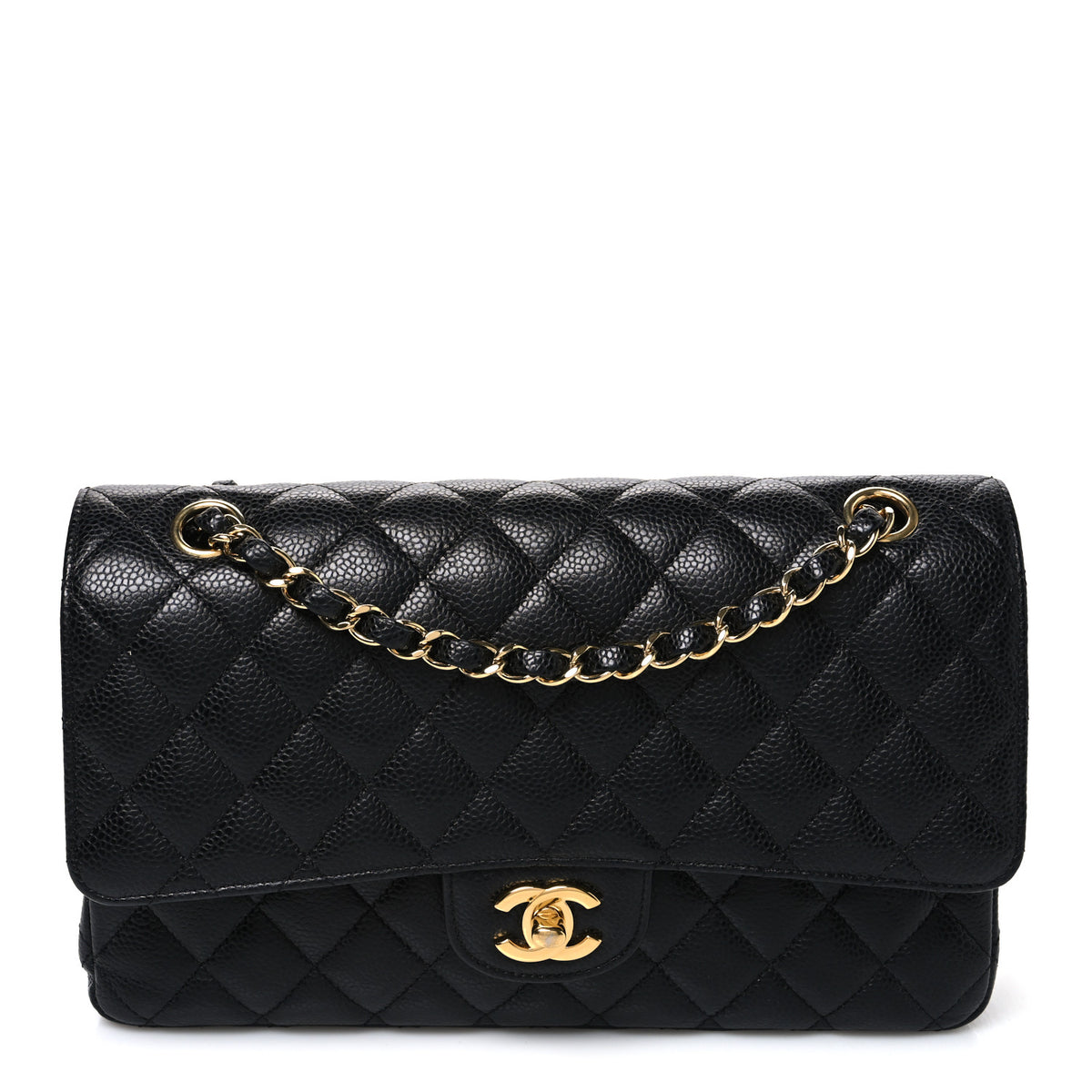 Caviar Quilted Medium Double Flap Black