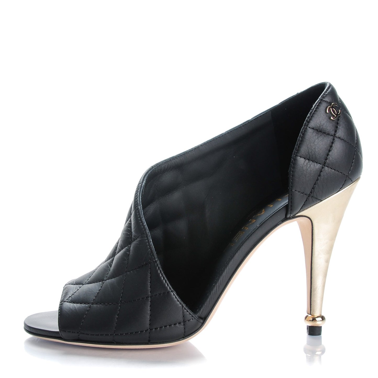 Calfskin Quilted Peep Toe Pumps 36.5 Black