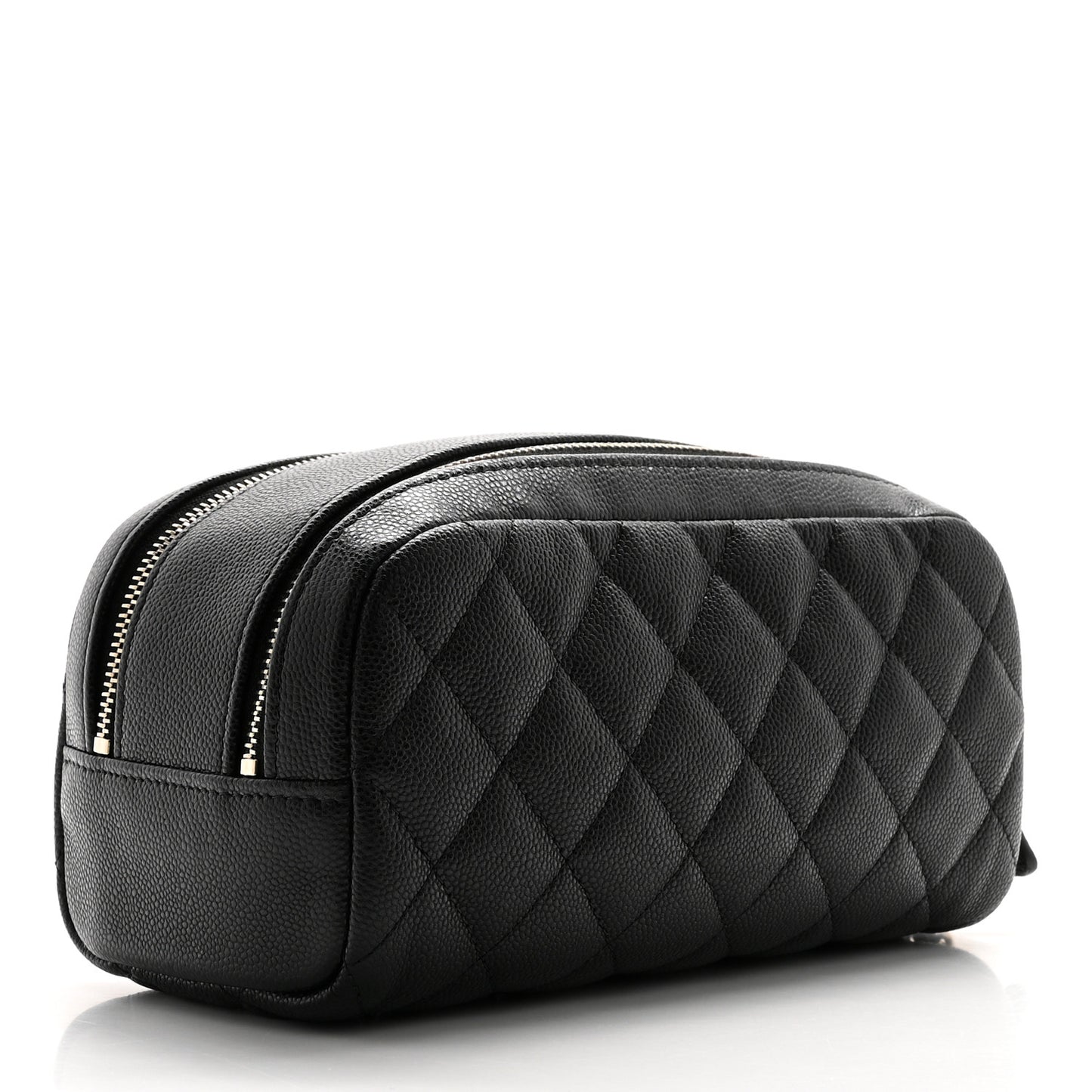 Caviar Quilted Double Zip Pouch Cosmetic Case Black