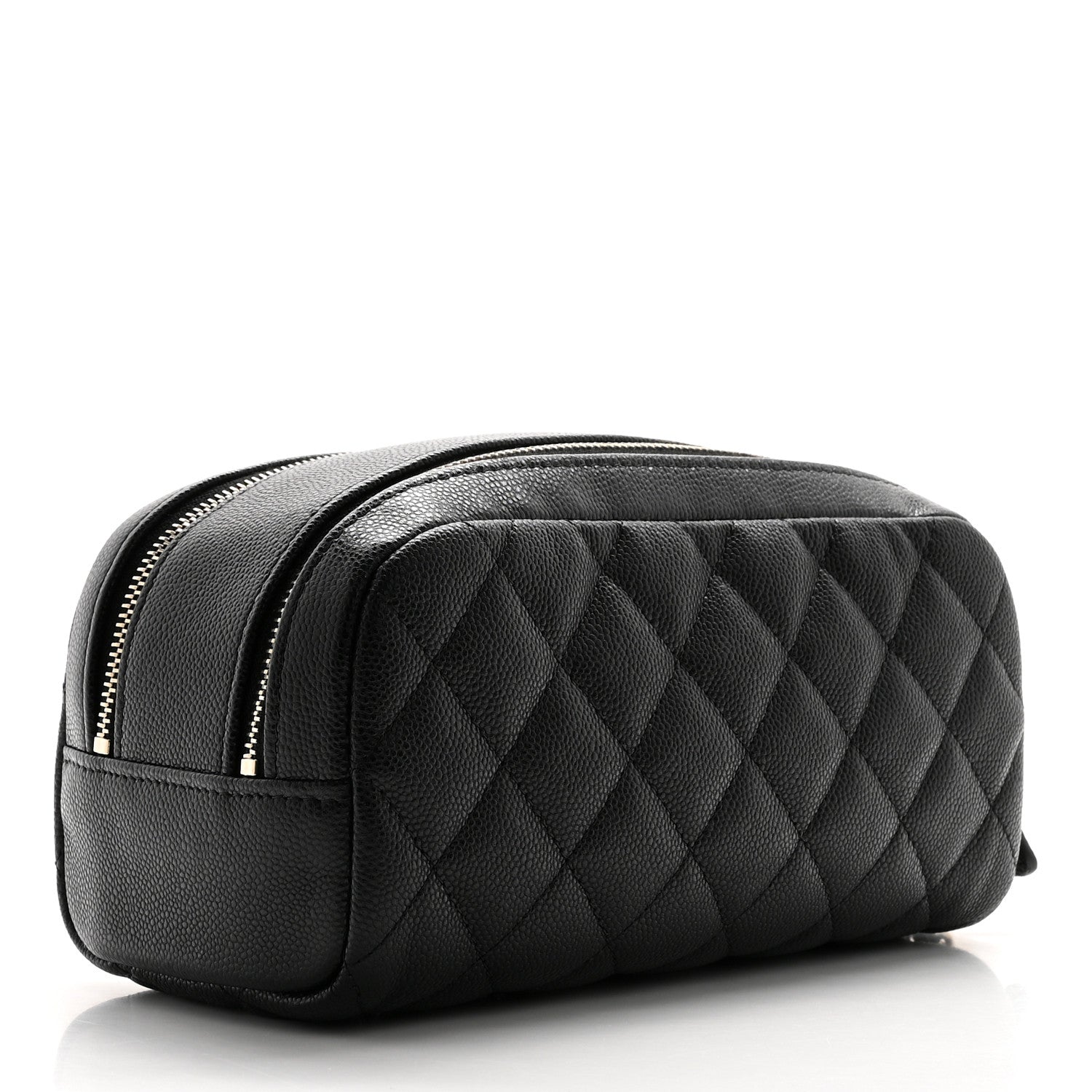Chanel Caviar Quilted Double Zip Pouch Cosmetic Case Black 3 of 10