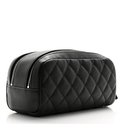 Chanel Caviar Quilted Double Zip Pouch Cosmetic Case Black 3 of 10