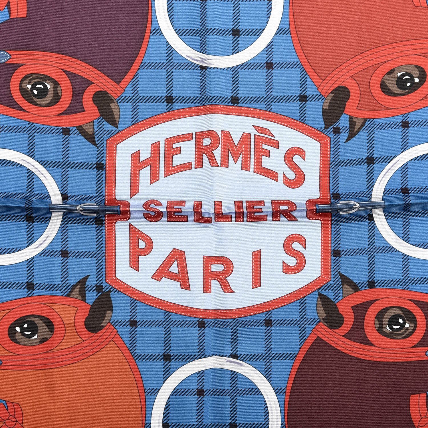 Hermes Silk Tatersale Scarf 90 Cobalt Ciel Bordeaux 2 of 3