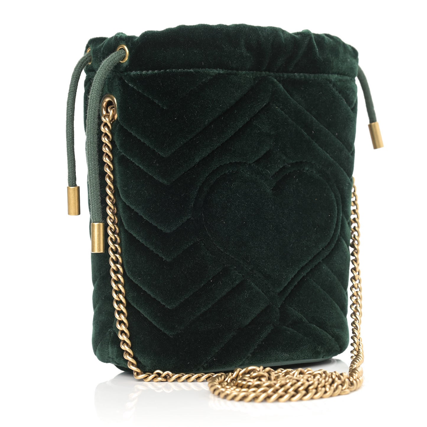Velvet Matelasse Mini GG Marmont 2.0 Bucket Bag Dark Green