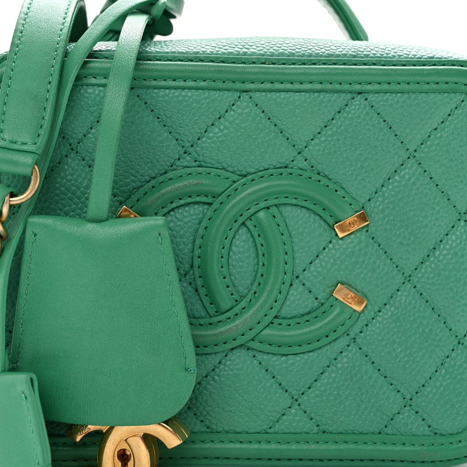 Chanel Caviar Quilted Small CC Filigree Vanity Case Green 8 of 12
