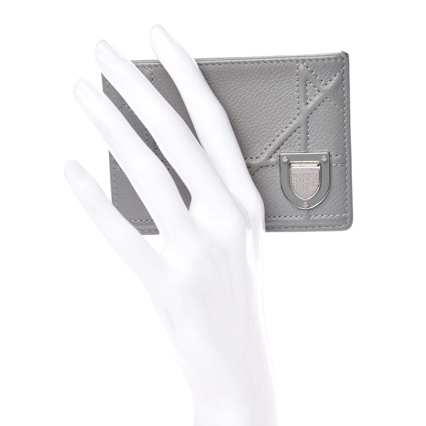 Grained Calfskin Cannage Diorama Card Holder Grey