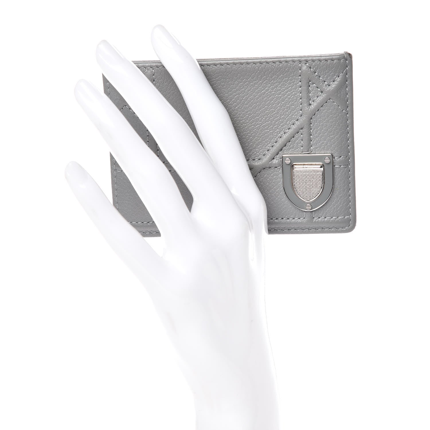 Christian Dior Grained Calfskin Cannage Diorama Card Holder Grey 2 of 10