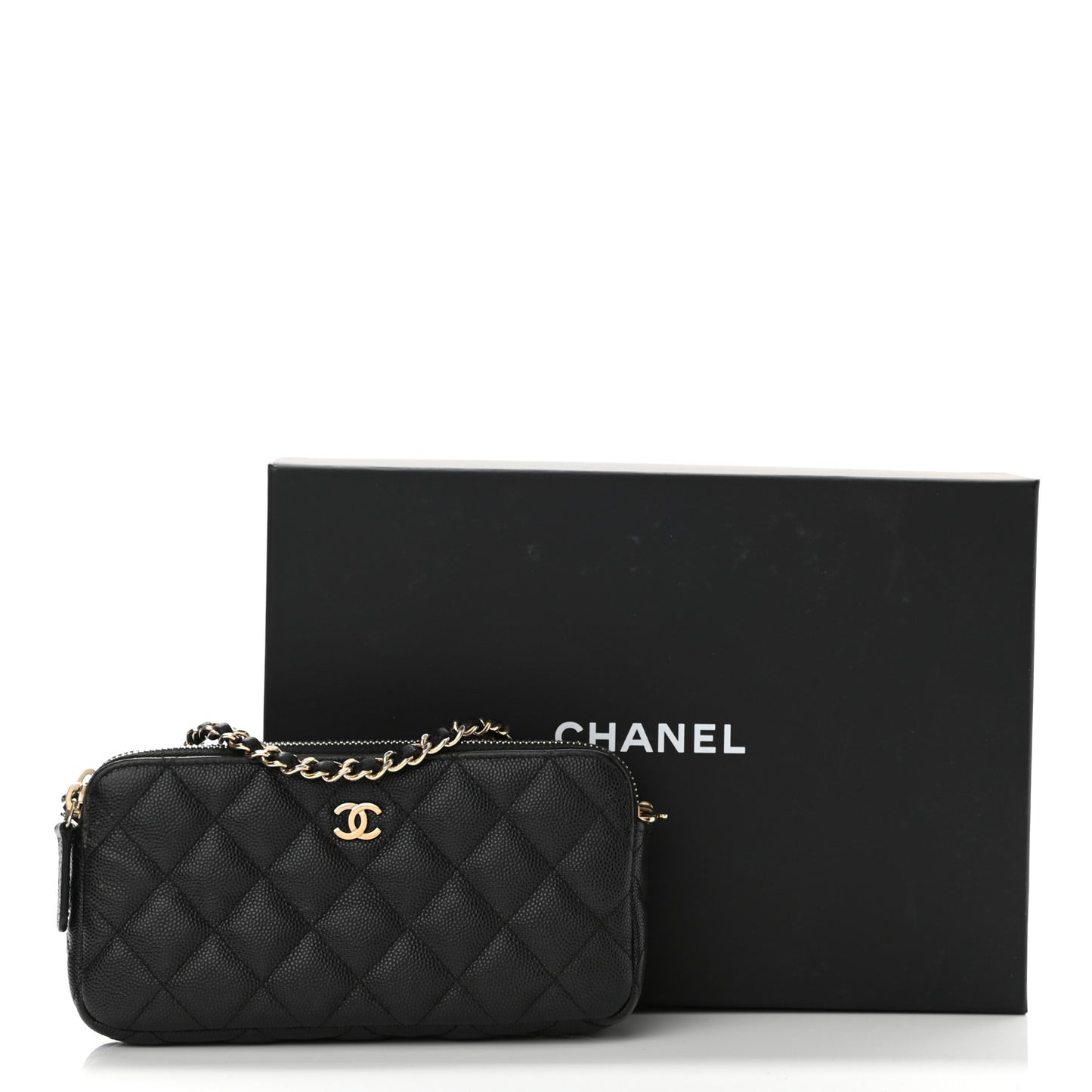 Caviar Quilted Small Clutch With Chain Black