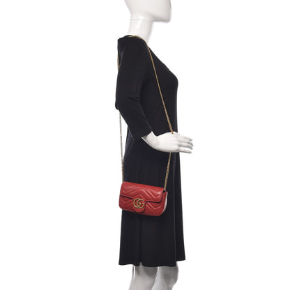 Gucci Calfskin Matelasse Super Mini GG Marmont Shoulder Bag Hibiscus Red 2 of 12