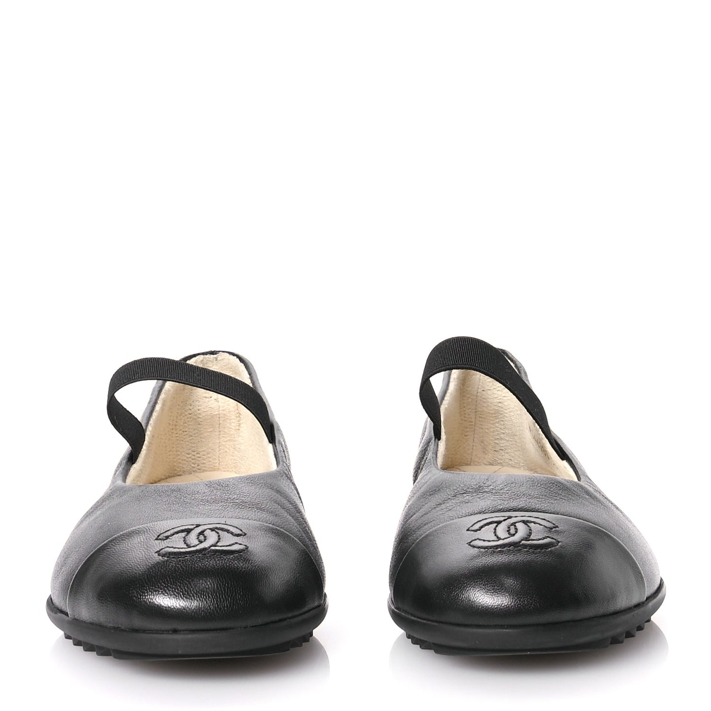 Lambskin Cap Toe CC Mary Jane Flats 36.5 Black