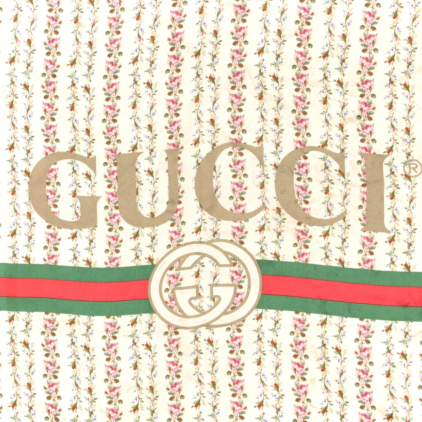 Silk Twill Gucci Rose Series Square Scarf Ivory Black