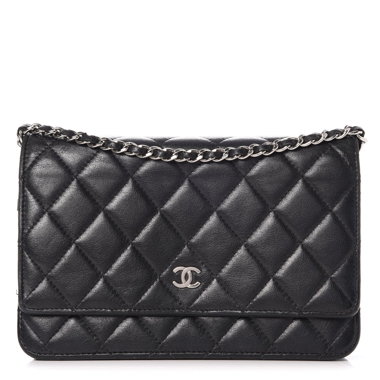 Lambskin Quilted Wallet On Chain WOC Black