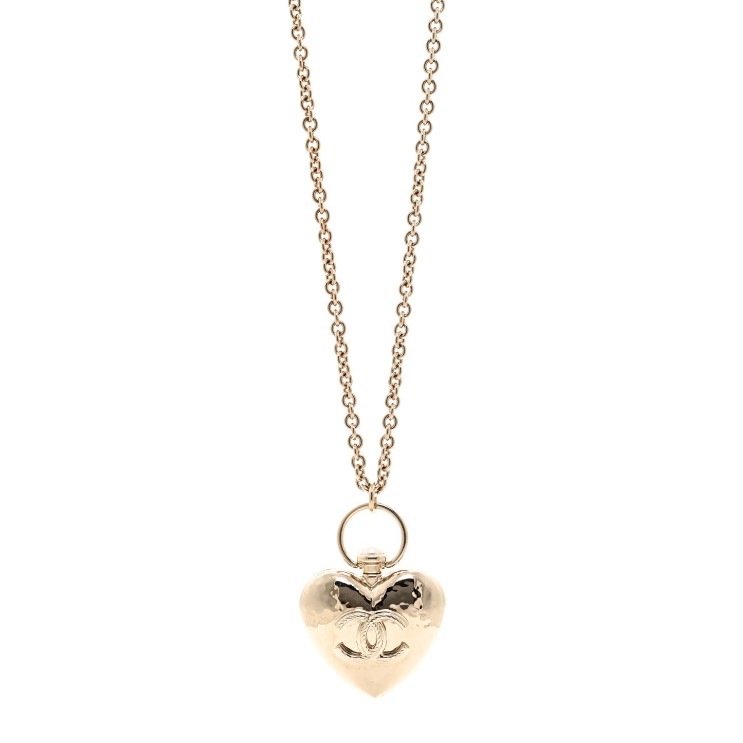 Metal CC Heart Locket Necklace Gold