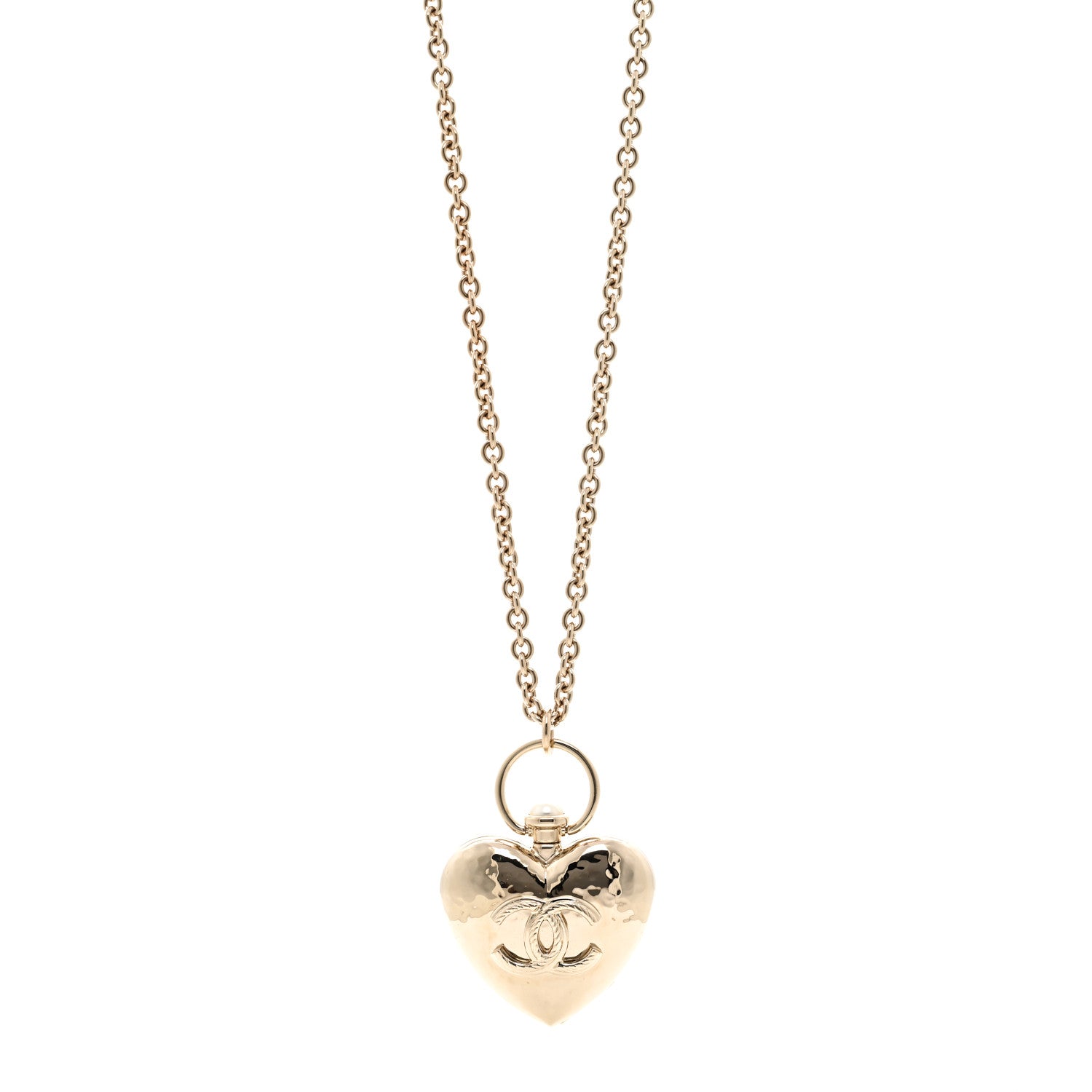 Chanel Metal CC Heart Locket Necklace Gold 1 of 6