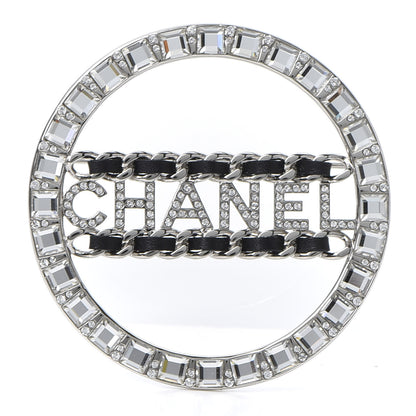 Chanel Lambskin Baguette Crystal Logo Brooch Black Silver 1 of 4